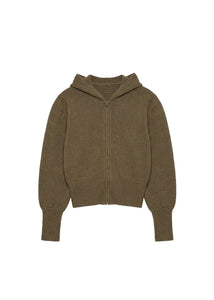 shirring half zip up knit hoodie, khaki