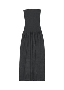 shirring knit maxi dress, charcoal