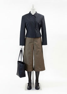 silk taffeta bermuda pants, khaki hover