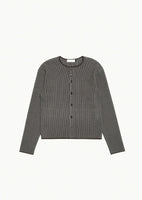 stripe button up cardigan, brown - Image 1