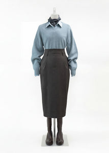 wool pencil skirt, brown hover