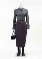 wool pencil skirt, burgundy - Image 2