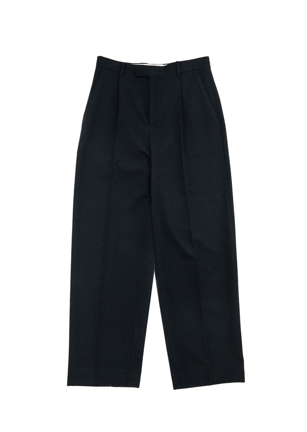 wool straight pants, black