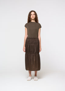 jersey mock neck top, brown hover
