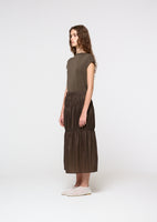 nylon shirring skirt, brown - Image 3