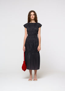 nylon shirring dress, charcoal hover